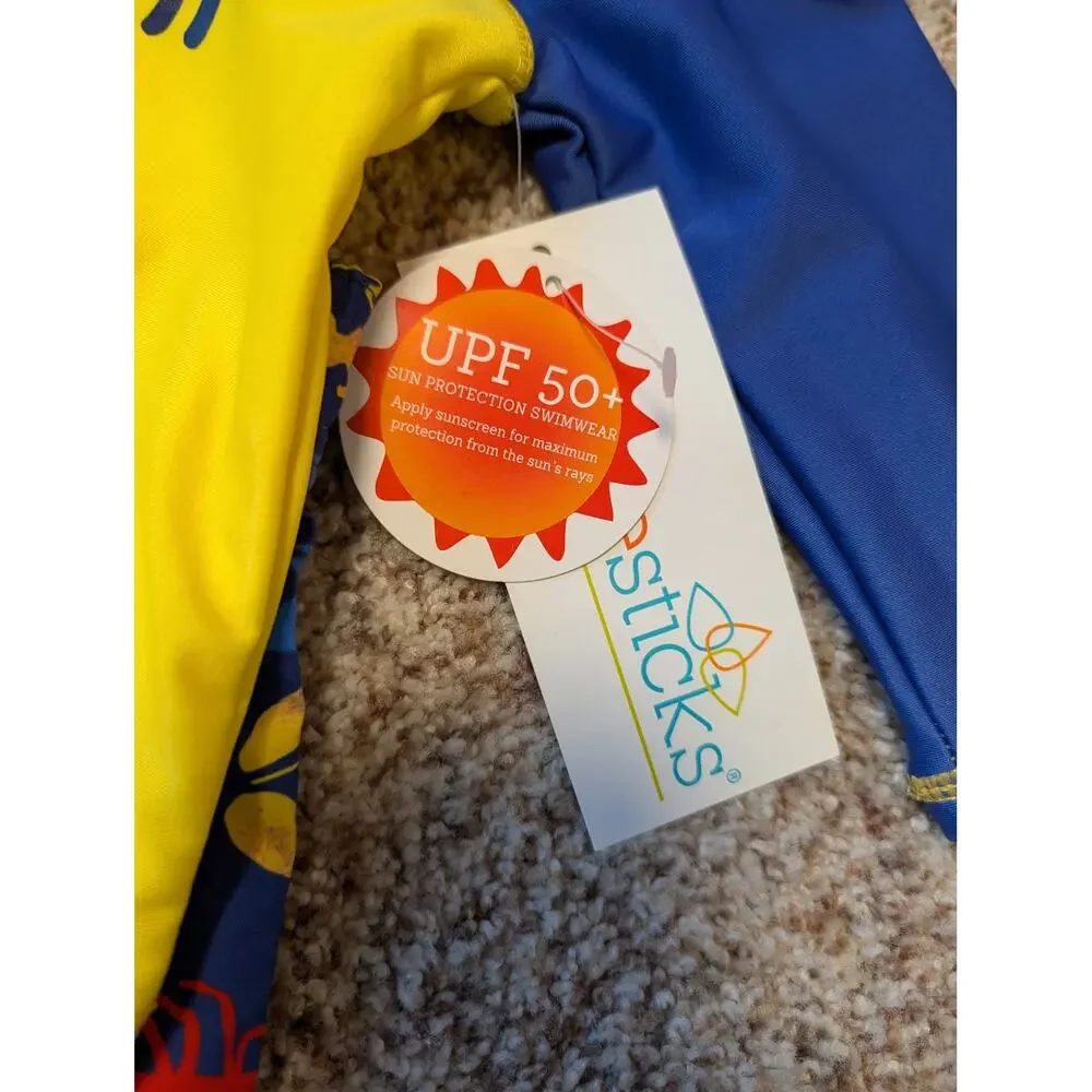 Candlesticks Boy's Swim suit shorts & rash guard, Lobster, 3T, UPF 50;